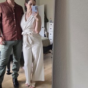 a new day Cream Striped Jumpsuit